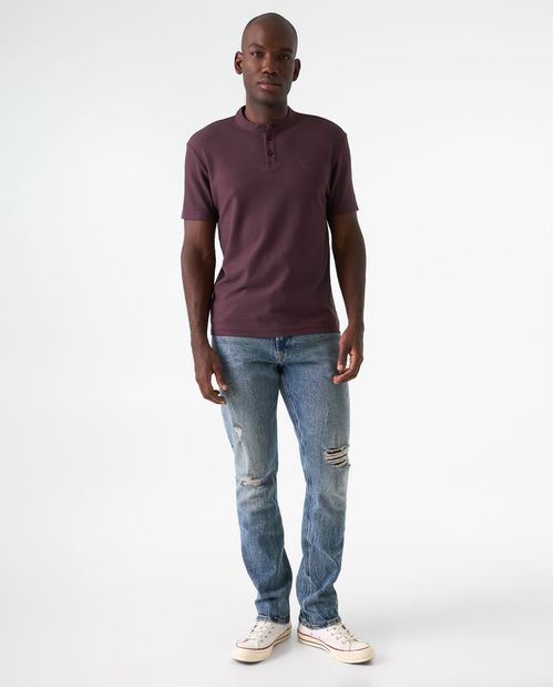 Polo cuello neru de tela con textura para hombre