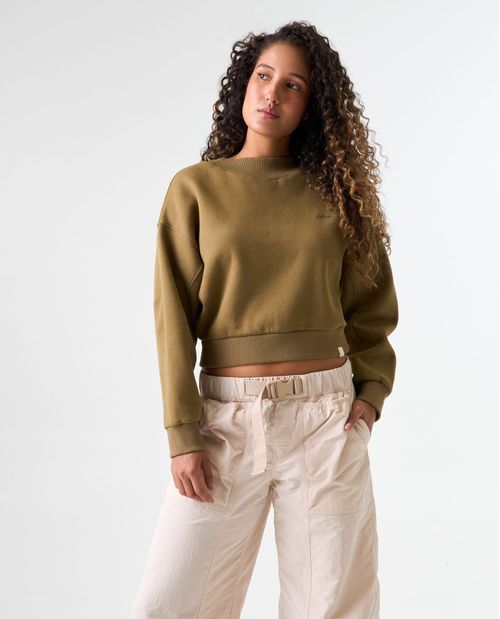 Buzo crop con bordado en punto corazón para mujer