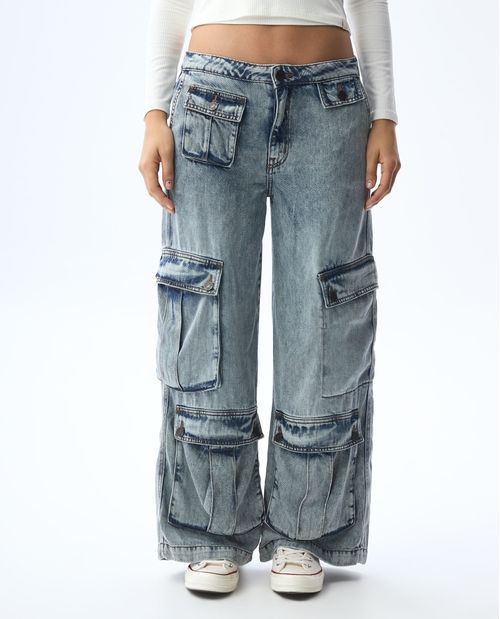 Jean Cargo con multibolsillos para mujer