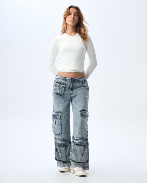 Jean Cargo con multibolsillos para mujer