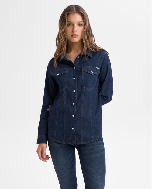 Camisa en denim manga larga para mujer