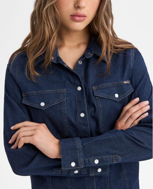 Camisa en denim manga larga para mujer