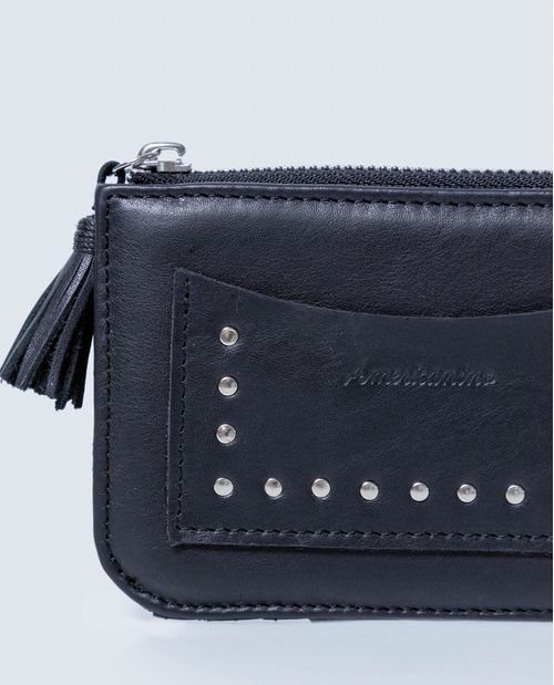 Cartera cuero negro clásica con múltiples ranuras