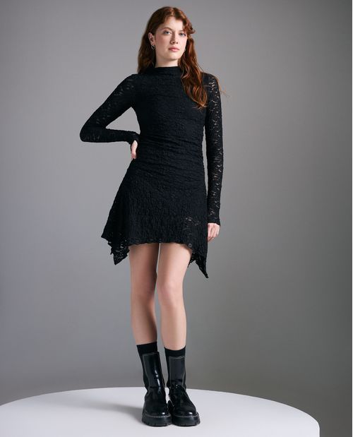 Vestido ajustado en algodón encaje asimétrico