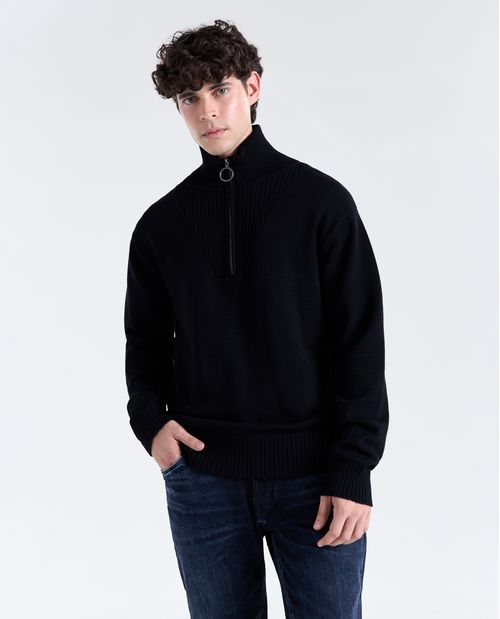 Buzo regular en viscosa con cuello alto acanalado