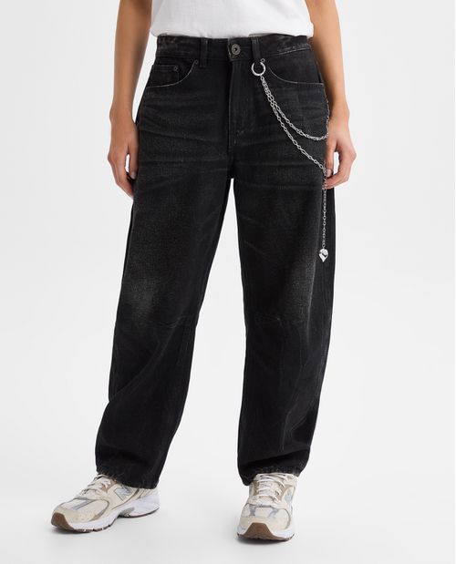Jeans wide leg algodón cadena decorativa