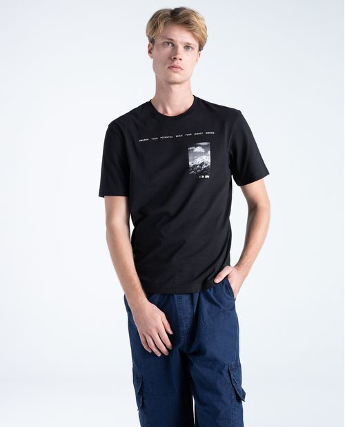 Camiseta slim algodón estampado central