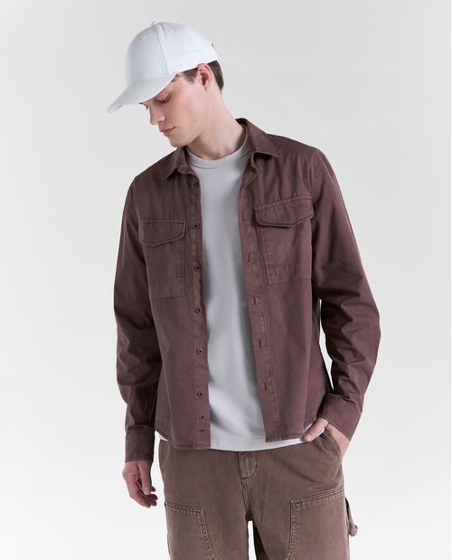 Camisa manga larga cuello camisero para hombre