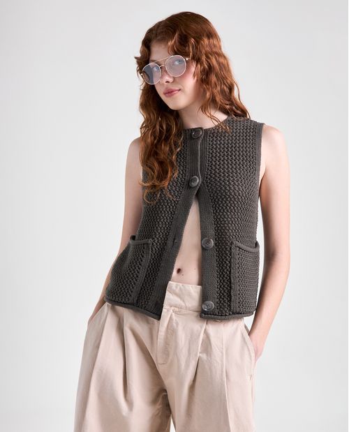 Chaqueta tejido cuello en V para mujer