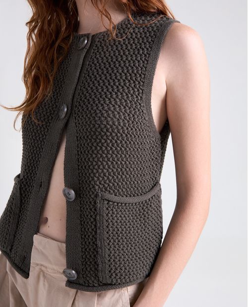 Chaqueta tejido cuello en V para mujer