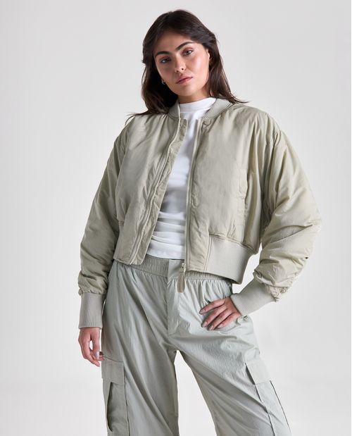 Chaqueta bomber poliamida estampado de flores para mujer