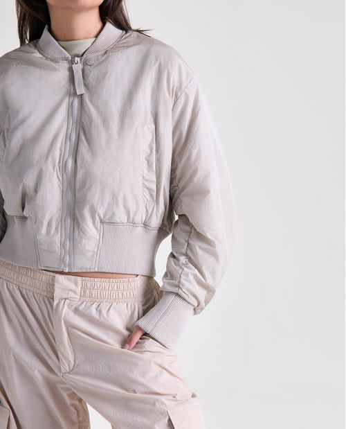 Chaqueta bomber poliamida estampado de flores para mujer