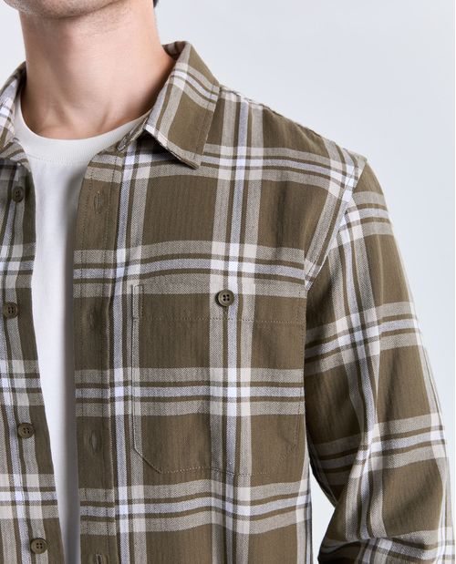 Camisa cuadros manga larga cuello clásico para hombre