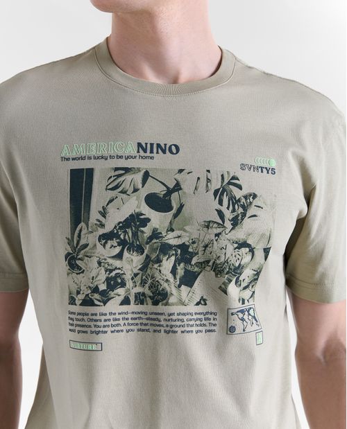 Camiseta estampado gráfico manga corta cuello redondo para hombre