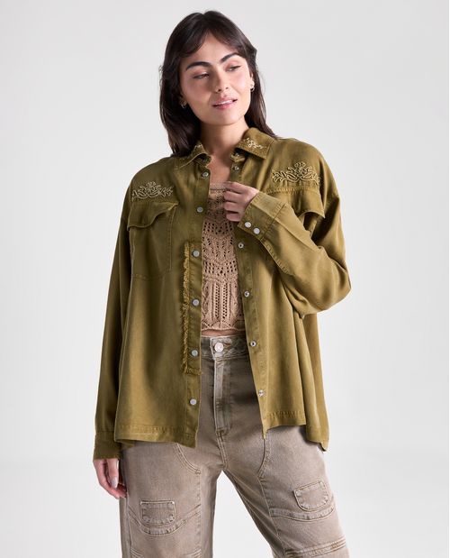 Camisa oversize manga larga cuello camisero para mujer