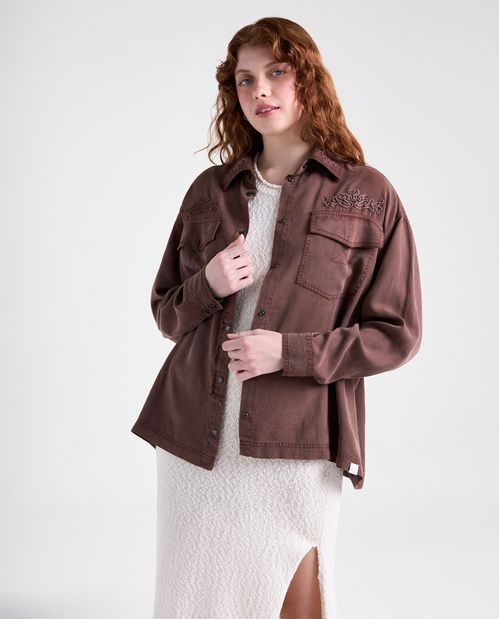 Camisa oversize manga larga cuello camisero para mujer