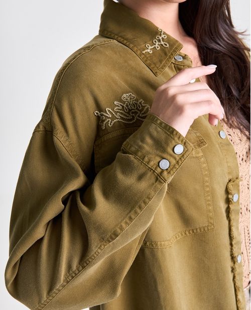 Camisa oversize manga larga cuello camisero para mujer