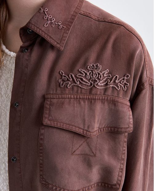 Camisa oversize manga larga cuello camisero para mujer