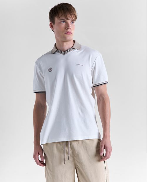 Camisa perilla abierta manga corta para hombre