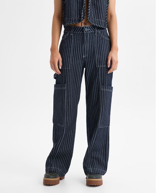 Jean Recto Cargo Tiro Medio para Mujer