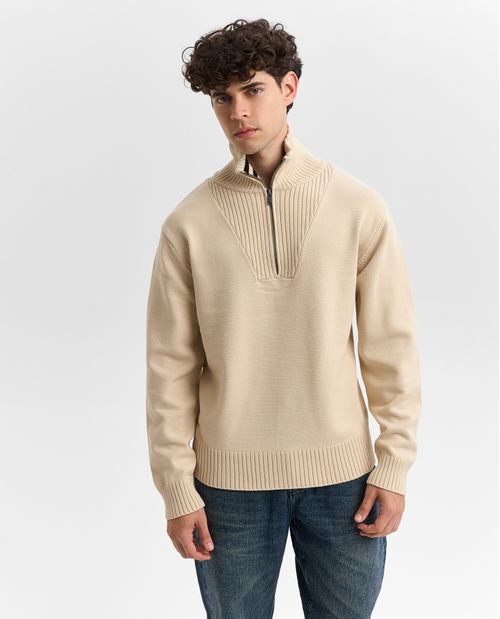 Buzo regular en viscosa con cuello alto y cremallera