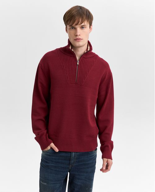 Buzo regular en viscosa con cuello alto y cremallera