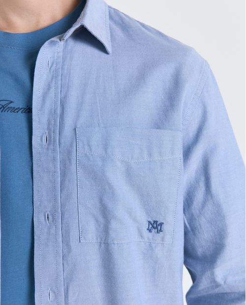 Camisa efecto bordado manga larga cuello camisero para hombre