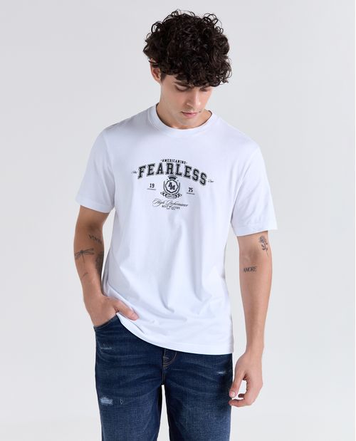 Camiseta estampado localizado manga corta cuello redondo para hombre