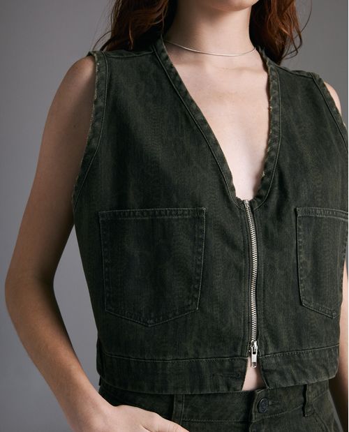 Chaqueta sin mangas cuello en V para mujer