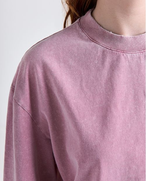 Camiseta efecto manga corta cuello redondo para mujer