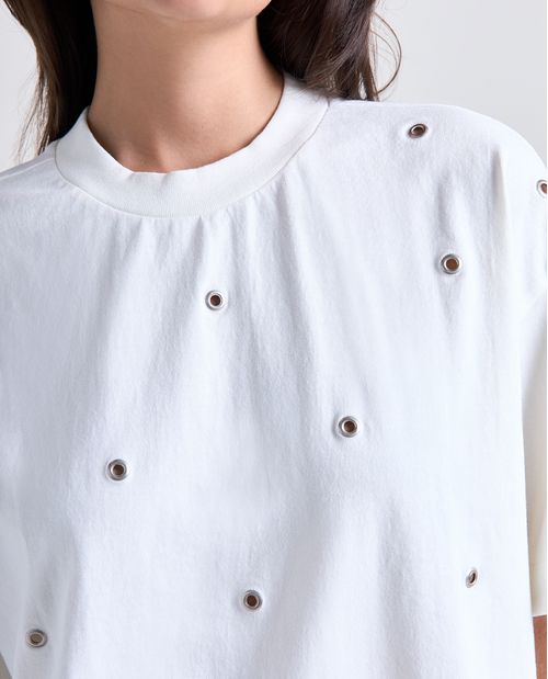 Camiseta perforada manga corta cuello redondo para mujer