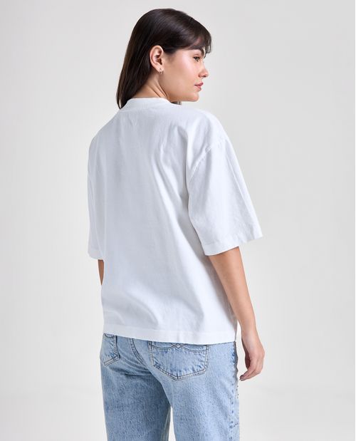 Camiseta efecto manga corta cuello redondo para mujer