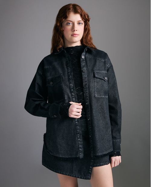 Chaqueta regular fit algodón cuello en V para mujer