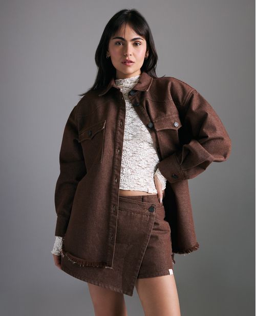 Chaqueta oversize cuello en V para mujer