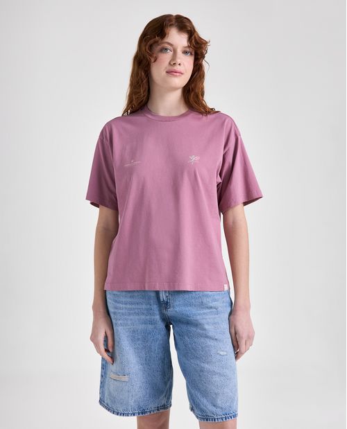 Camiseta estampado localizado manga corta cuello redondo para mujer