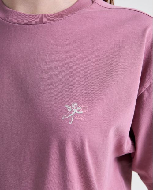 Camiseta estampado localizado manga corta cuello redondo para mujer