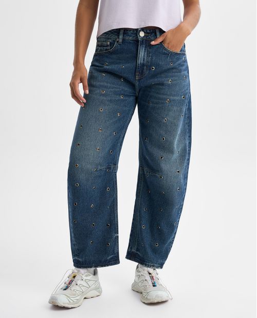 Jeans Wide Algodon aplicaciones metálicas