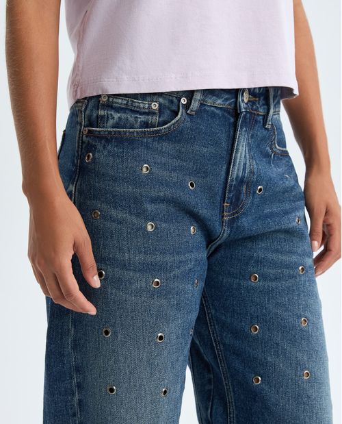Jeans Wide Algodon aplicaciones metálicas