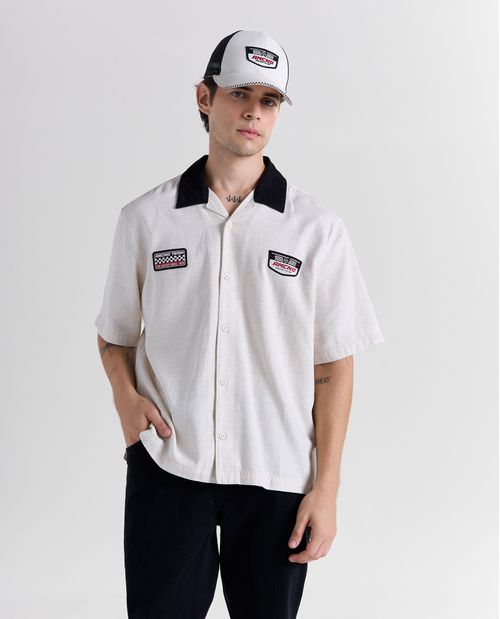 Camisa oversize manga corta cuello sport para hombre