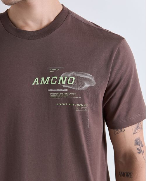 Camiseta slim estampado localizado manga corta cuello redondo para hombre