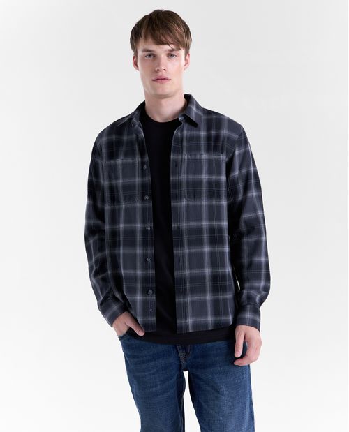 Camisa a cuadros manga larga cuello camisero para hombre