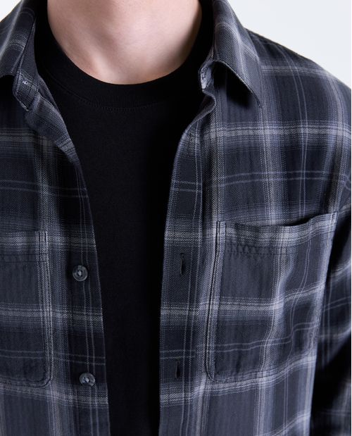 Camisa a cuadros manga larga cuello camisero para hombre