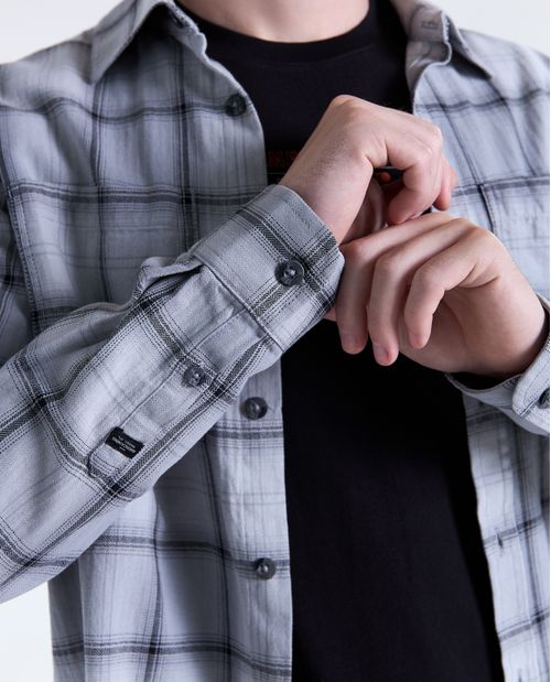 Camisa a cuadros manga larga cuello camisero para hombre