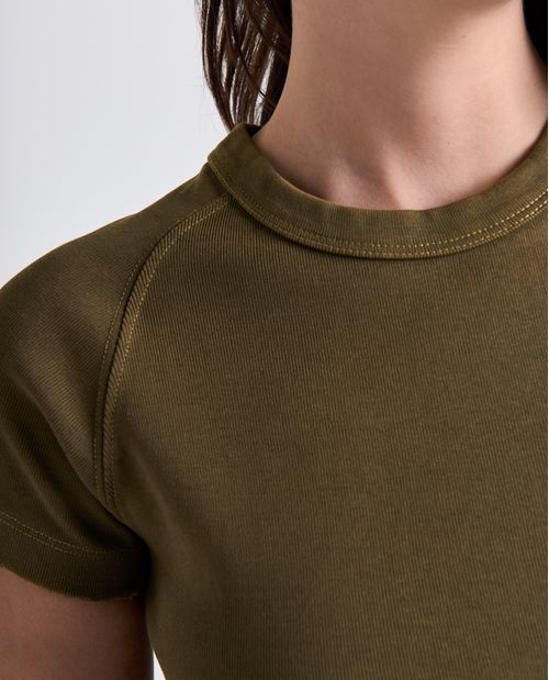 Camiseta efecto manga corta cuello redondo para mujer