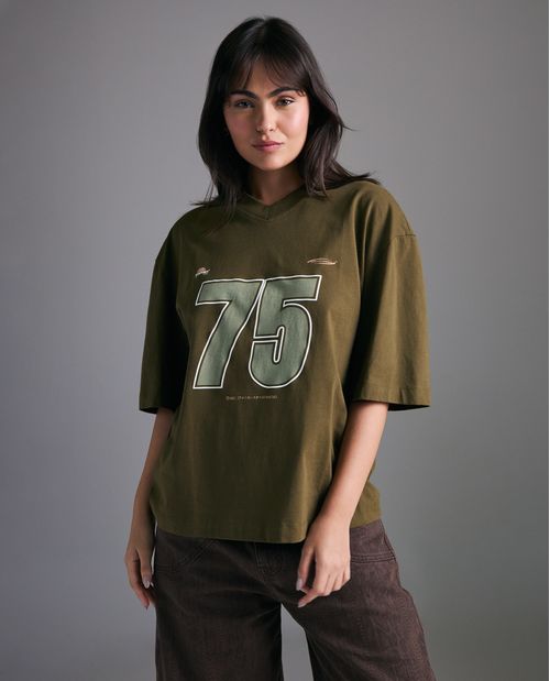 Camiseta estampado localizado manga corta cuello redondo para mujer