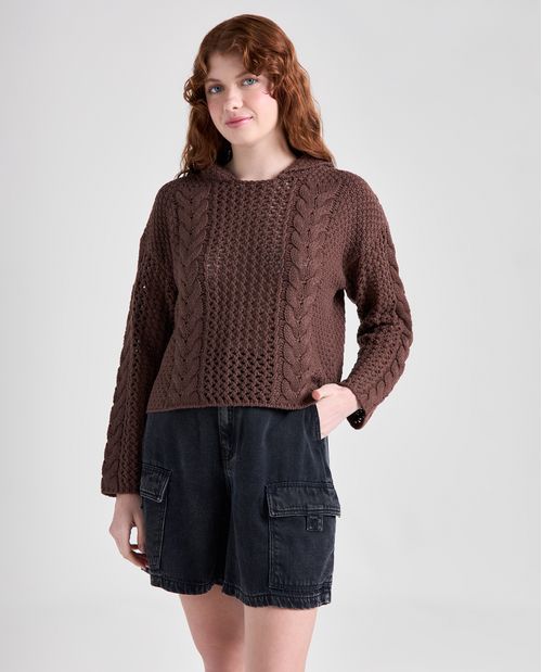 Suéter tejido capucha para mujer