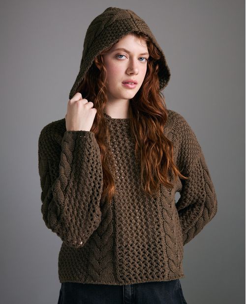 Suéter tejido capucha para mujer