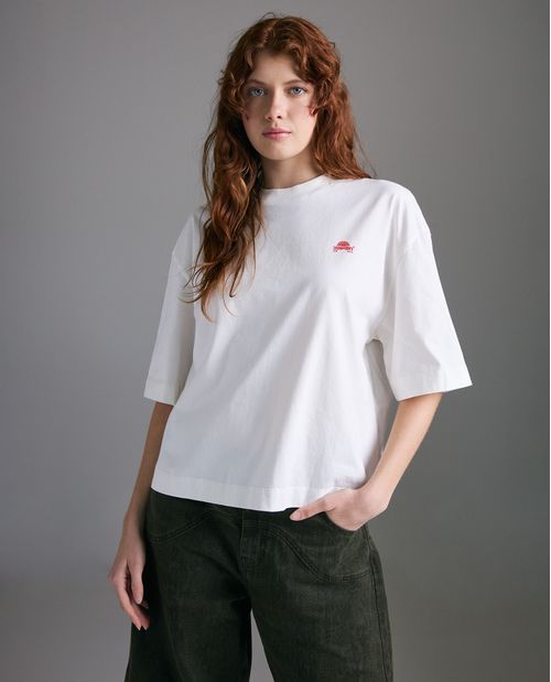 Camiseta estampado localizado manga corta cuello redondo para mujer