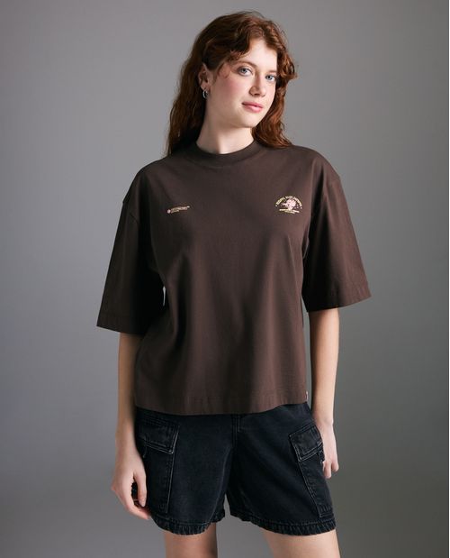 Camiseta estampado localizado manga corta cuello redondo para mujer