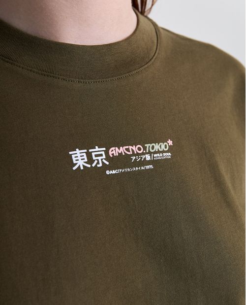 Camiseta estampado localizado manga corta cuello redondo para mujer